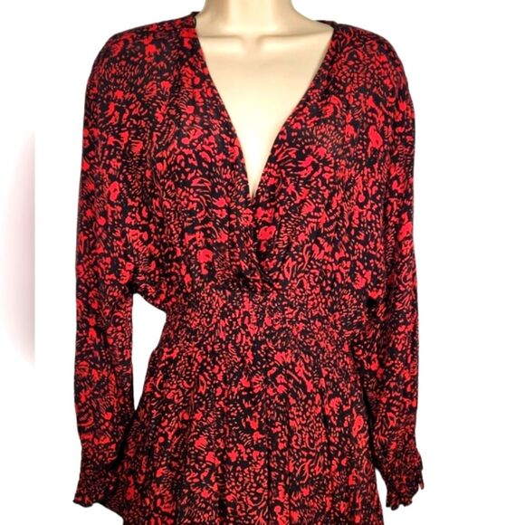 ZARA Dress Mini Short Ruffle Sexy‎ Long Sleeve Black Red Babydoll Whimsygoth S - Picture 6 of 15